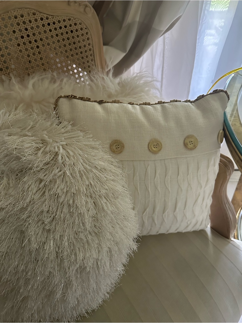 Unbranded Cream Knit Button Accent Pillow with Textured Front